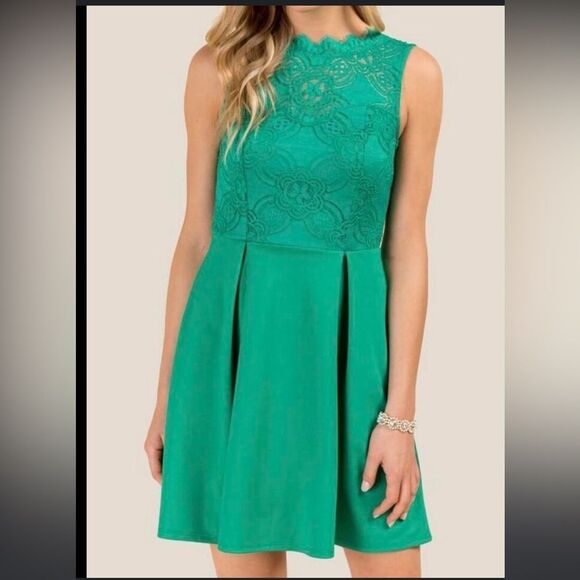 Francescas | Women’s Green A-line Cocktail Lace Tank Dress - Picture 1 of 10